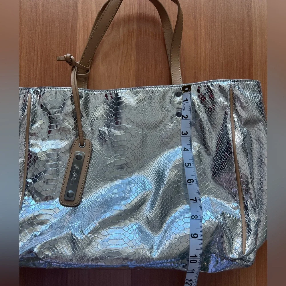 Sam Edelman Metallic Snake Print Tote Bag Silver Large Shoulder Bag - Picture 5 of 16